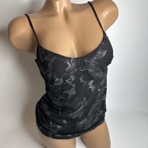 Guess Tops - Guess Black Metallic Bustier Tank Top M Y2K Coquette Glam Grunge Vampy Soft Goth